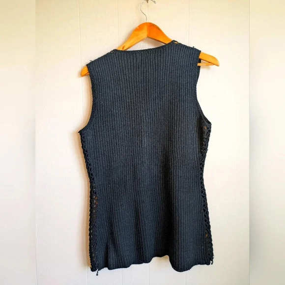 Tarri Crochet Leather Panel Vest Top size Large Vintage‎ 60s 70s Boho Hippie - Picture 6 of 10